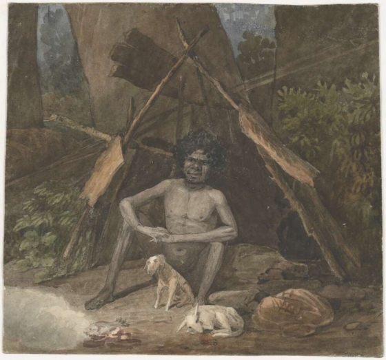 Fig. 4  Augustus Earle, c. 1826. Australian native in his bark hut, National Library of Australia