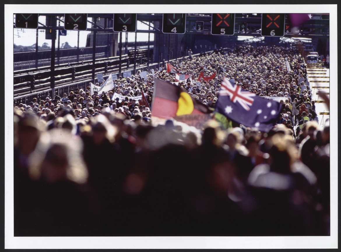 Huge crowd on Sydney Harbour Bridge during the Walk for Reconciliation